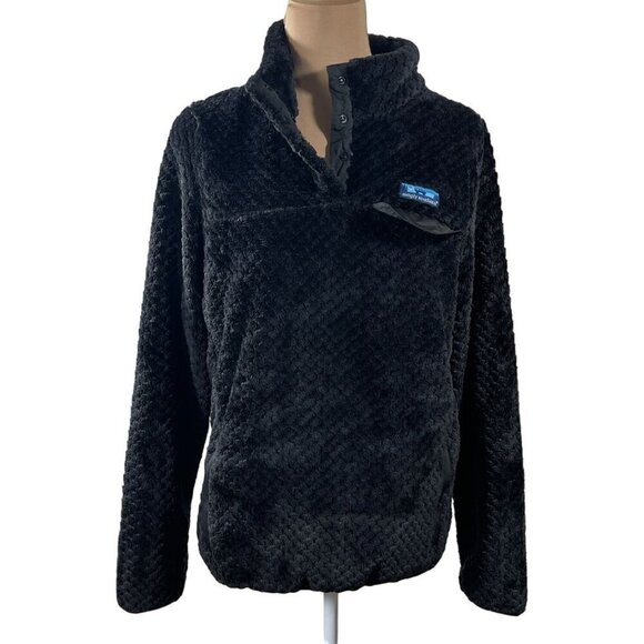 Simply Southern Women's Pullover Sweatshirt Fuzzy Teddy Bear Black Mock Neck M - Picture 1 of 8